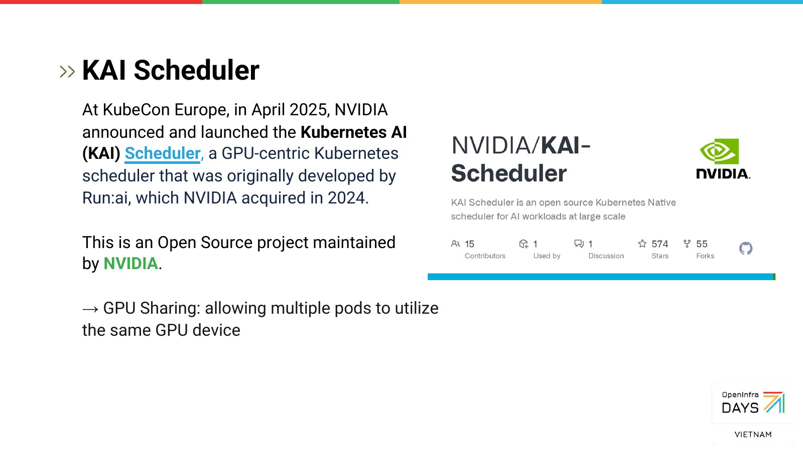 KAI Scheduler: announced at KubeCon Europe 2025, originally developed by Run:ai