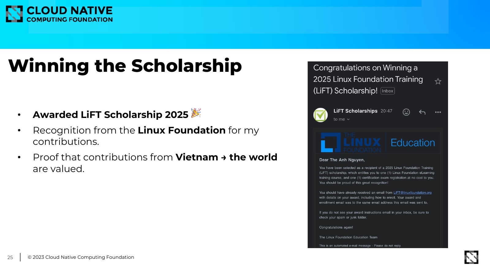 Winning the 2025 LiFT scholarship