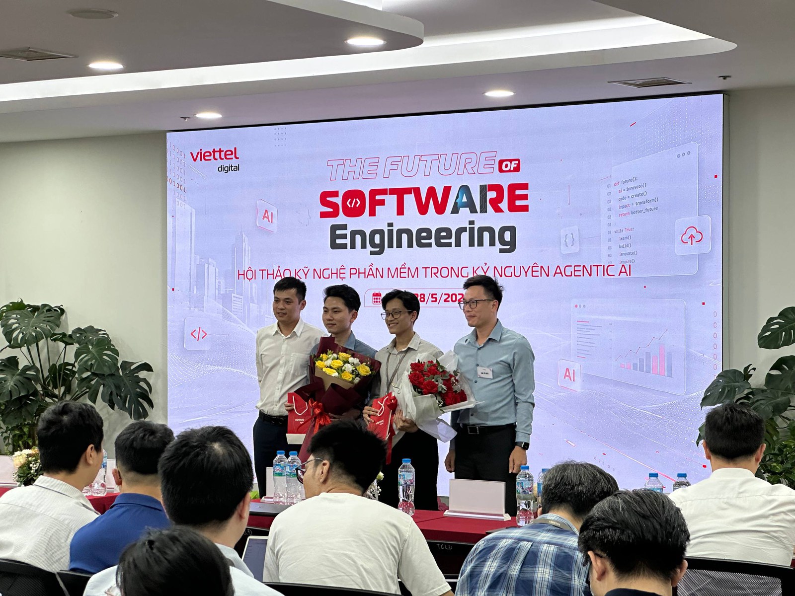 On stage after the talk at The Future of Software Engineering, Viettel Digital, 28 May 2026