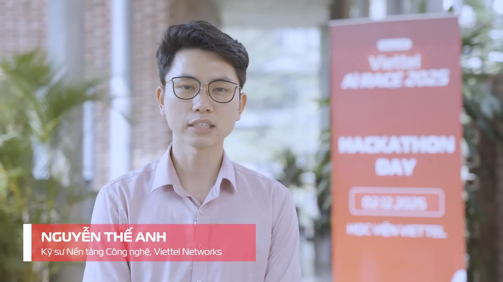 Speaking on camera at the Viettel AI Race 2025 hackathon day