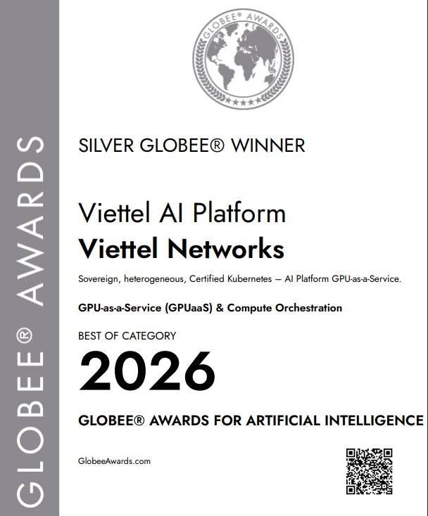Silver Globee certificate for the Viettel AI Platform, 2026 Globee Awards for Artificial Intelligence