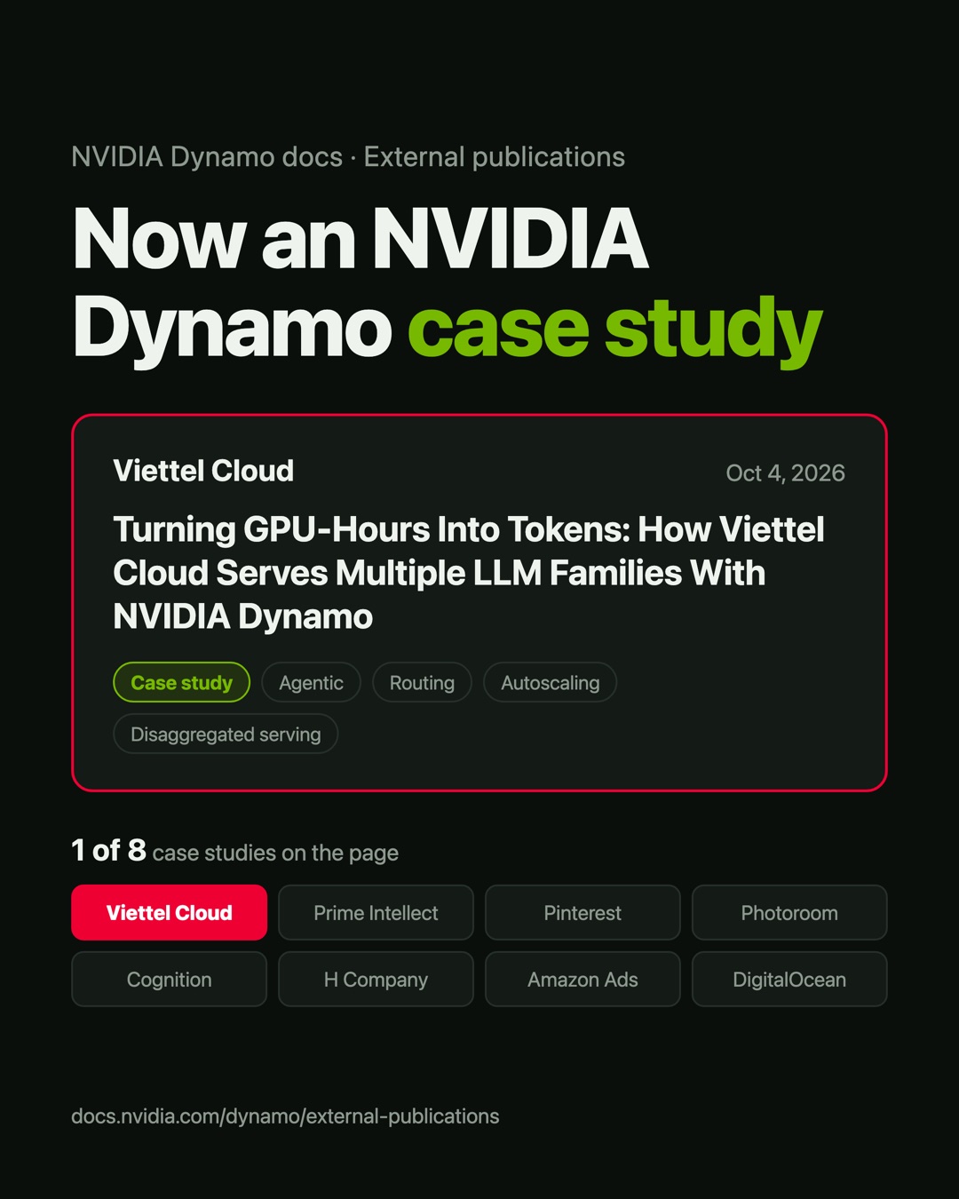Viettel Cloud’s post listed as a case study in the NVIDIA Dynamo docs